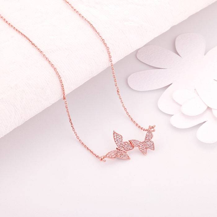 Rose Gold Wavering Wings Necklace : PD0807