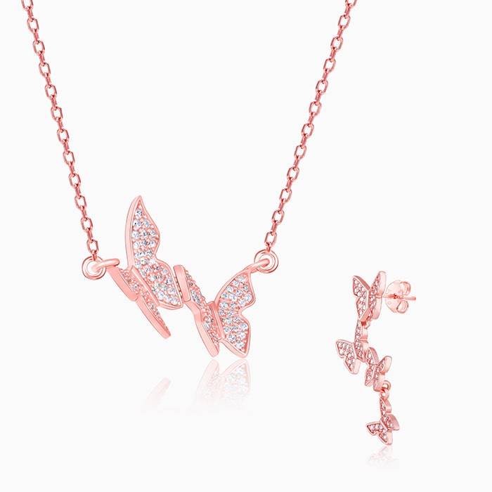Rose Gold Wavering Wings Set : ER0866PD0807