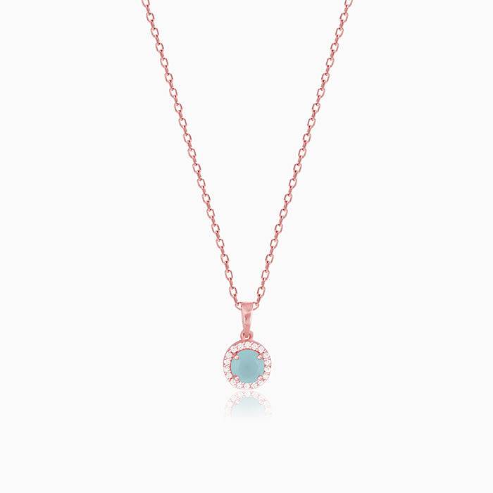 Giva 925 Silver Rose Gold Blue Halo Pendant With Link Chain : PD0820