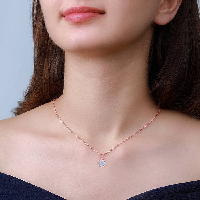 Giva 925 Silver Rose Gold Blue Halo Pendant With Link Chain : PD0820