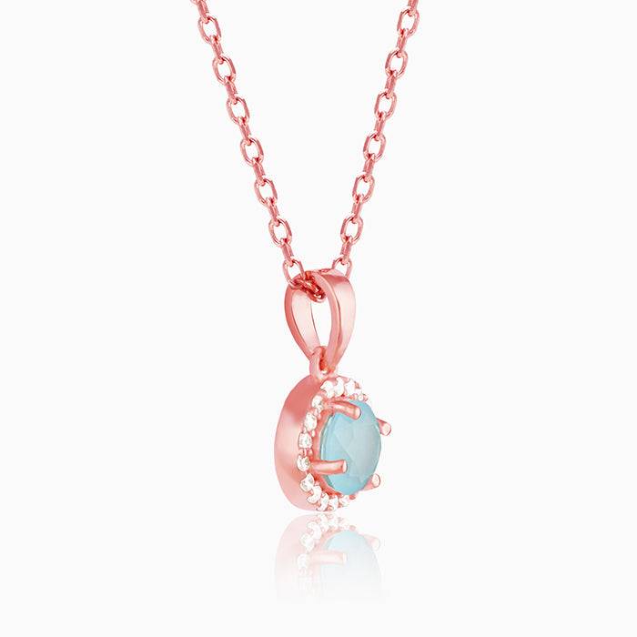 Giva 925 Silver Rose Gold Blue Halo Pendant With Link Chain : PD0820