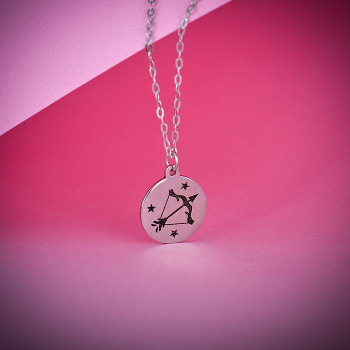 Silver Sagittarius Zodiac Pendant With Link Chain : PD0847