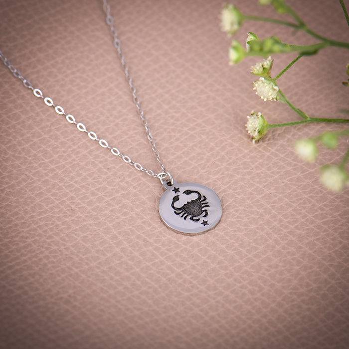 Silver Cancer Zodiac Pendant With Link Chain : PD0848