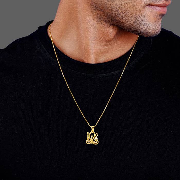 Golden Gleaming Ganesha Pendant With Link Chain For Him : PD0853