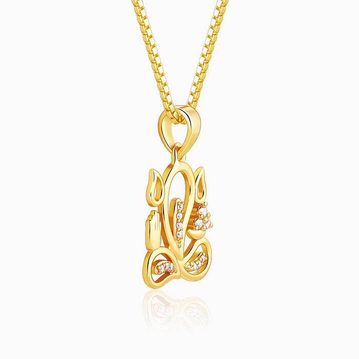 Golden Gleaming Ganesha Pendant With Link Chain For Him : PD0853
