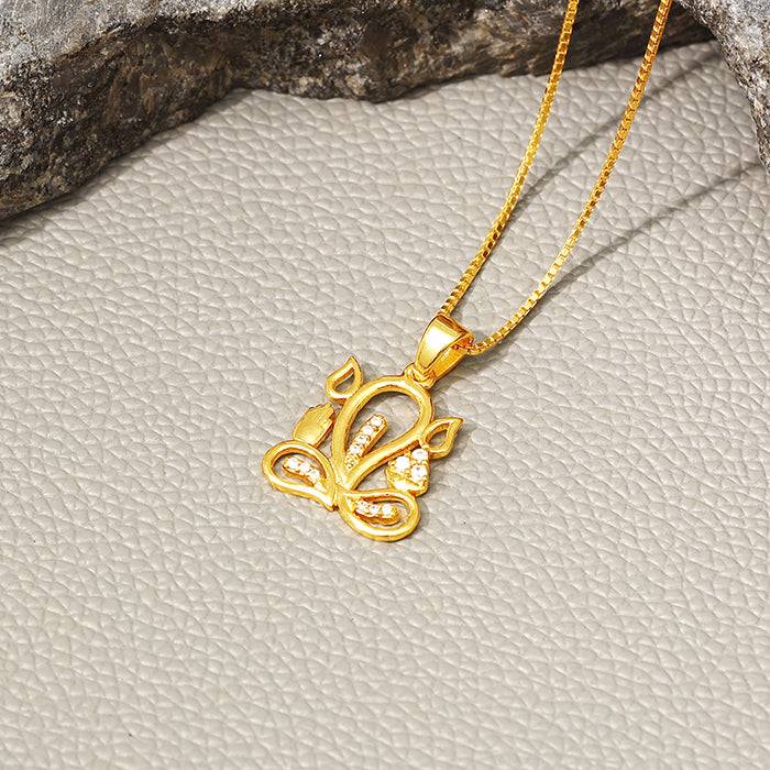 Golden Gleaming Ganesha Pendant With Link Chain For Him : PD0853