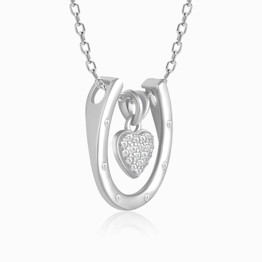 Silver Heart Of Crystal Necklace : PD0857
