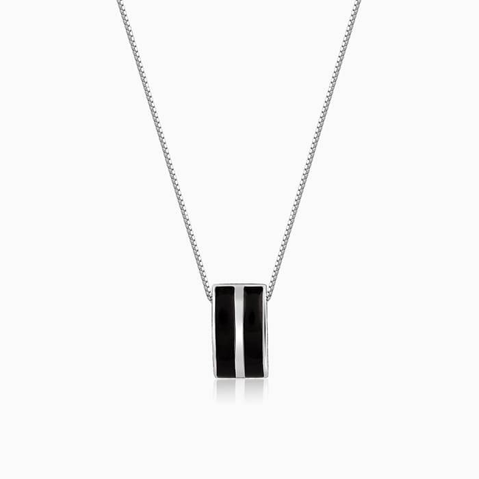 Silver Bold Black Pendant With Box Chain For Him : PD0860