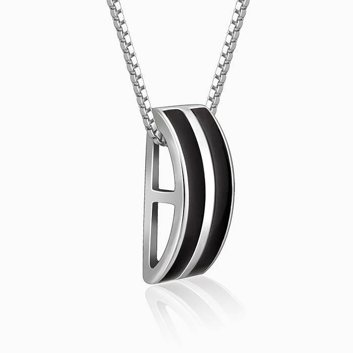 Silver Bold Black Pendant With Box Chain For Him : PD0860