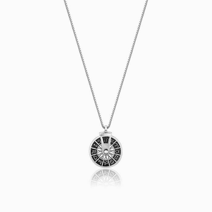Oxidised Silver Zodiac Spin Pendant With Box Chain For Him : PD0864