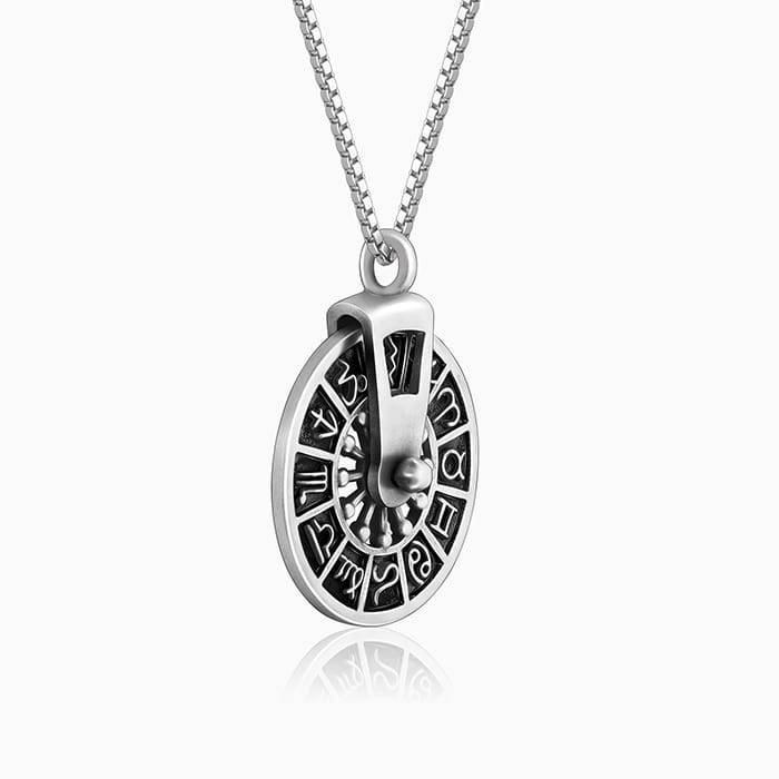Oxidised Silver Zodiac Spin Pendant With Box Chain For Him : PD0864