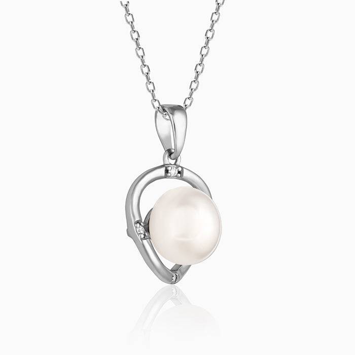 Silver Pearlcore Pendant With Link Chain : PD0875