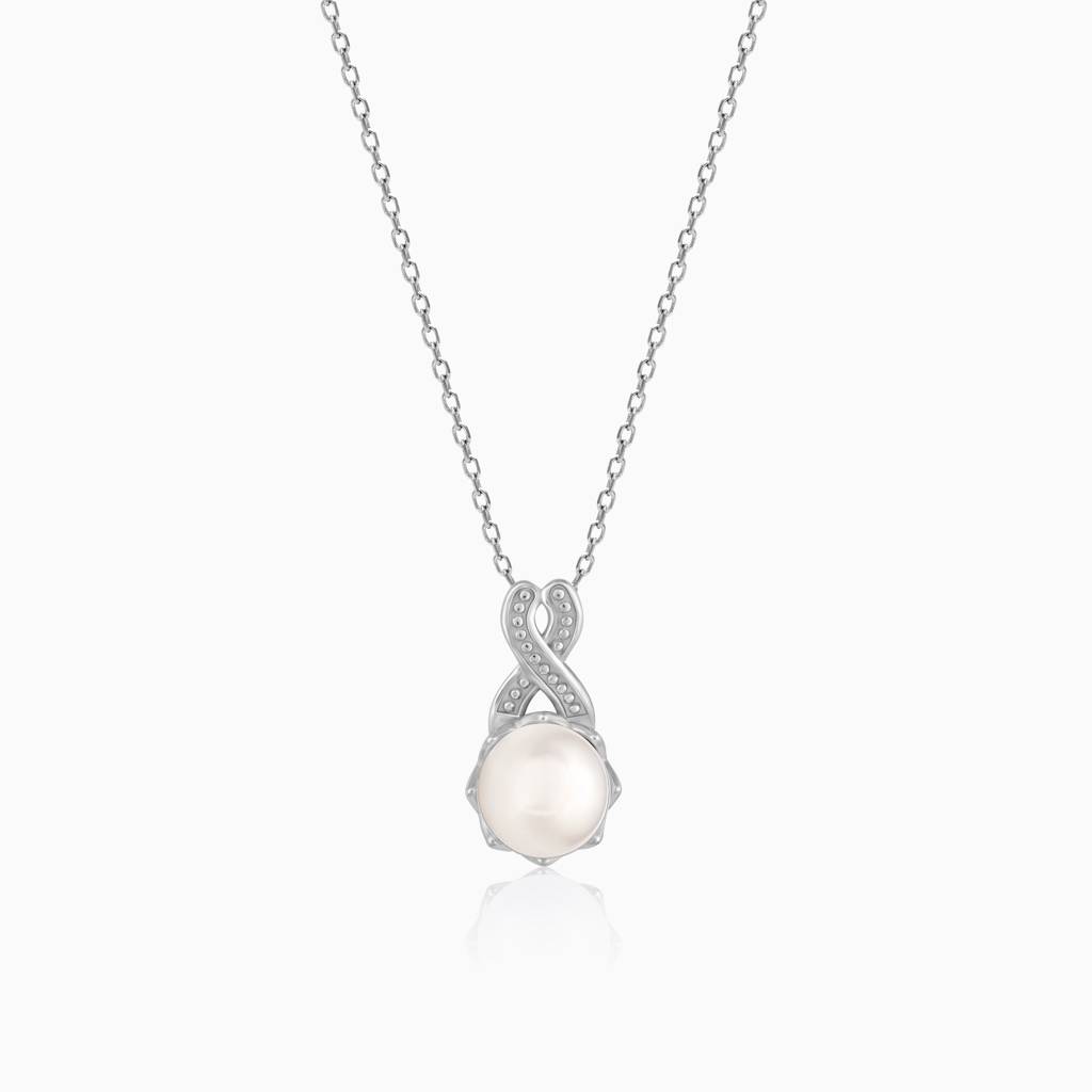 Silver Pearl Twirl Pendant With Link Chain : PD0876