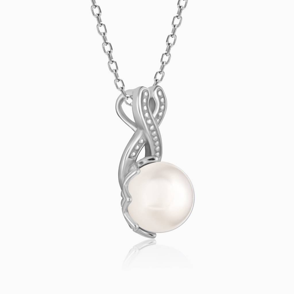 Silver Pearl Twirl Pendant With Link Chain : PD0876
