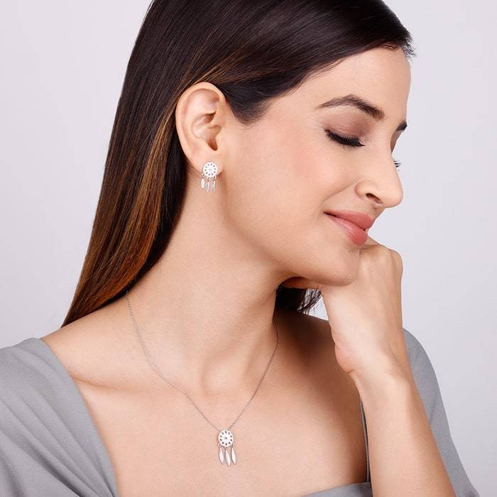 Silver Dreamcatcher Necklace Set : PD0891ER0823