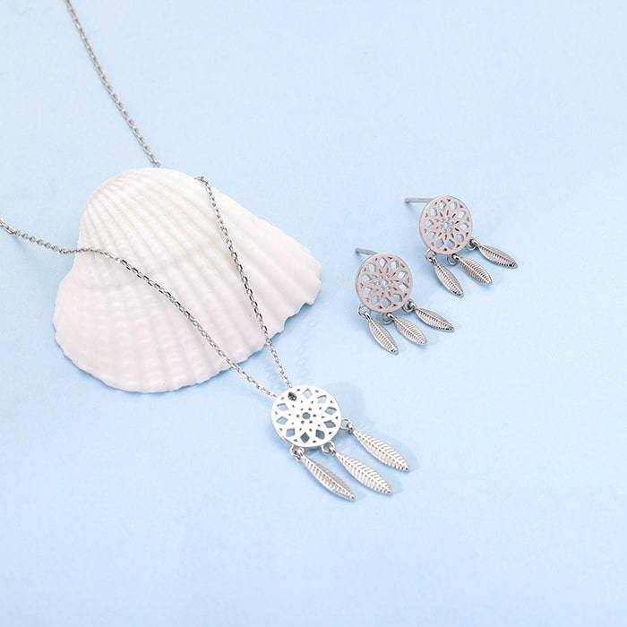 Silver Dreamcatcher Necklace Set : PD0891ER0823