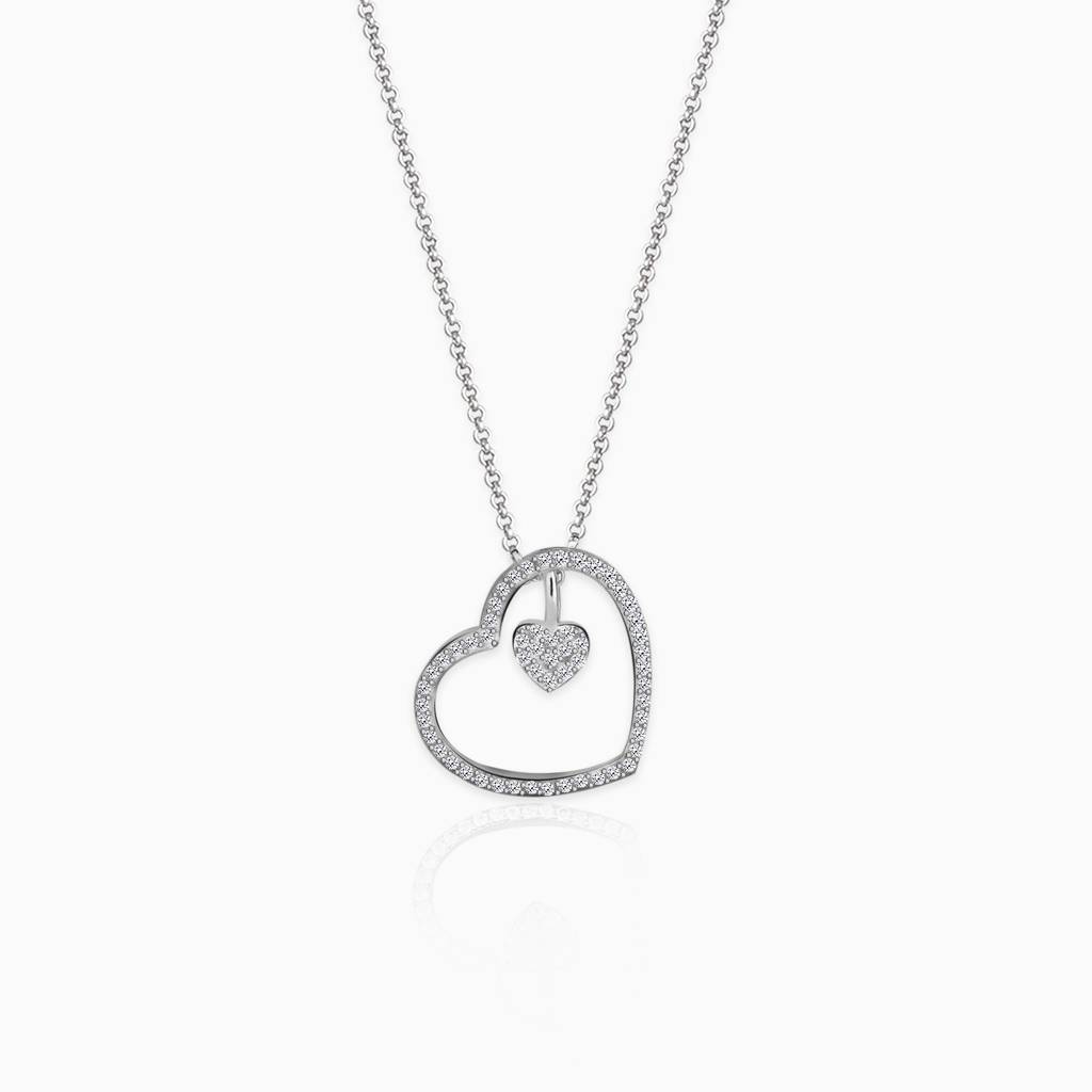 Silver Dazzling Zircon Heart Pendant With Link Chain : PD089