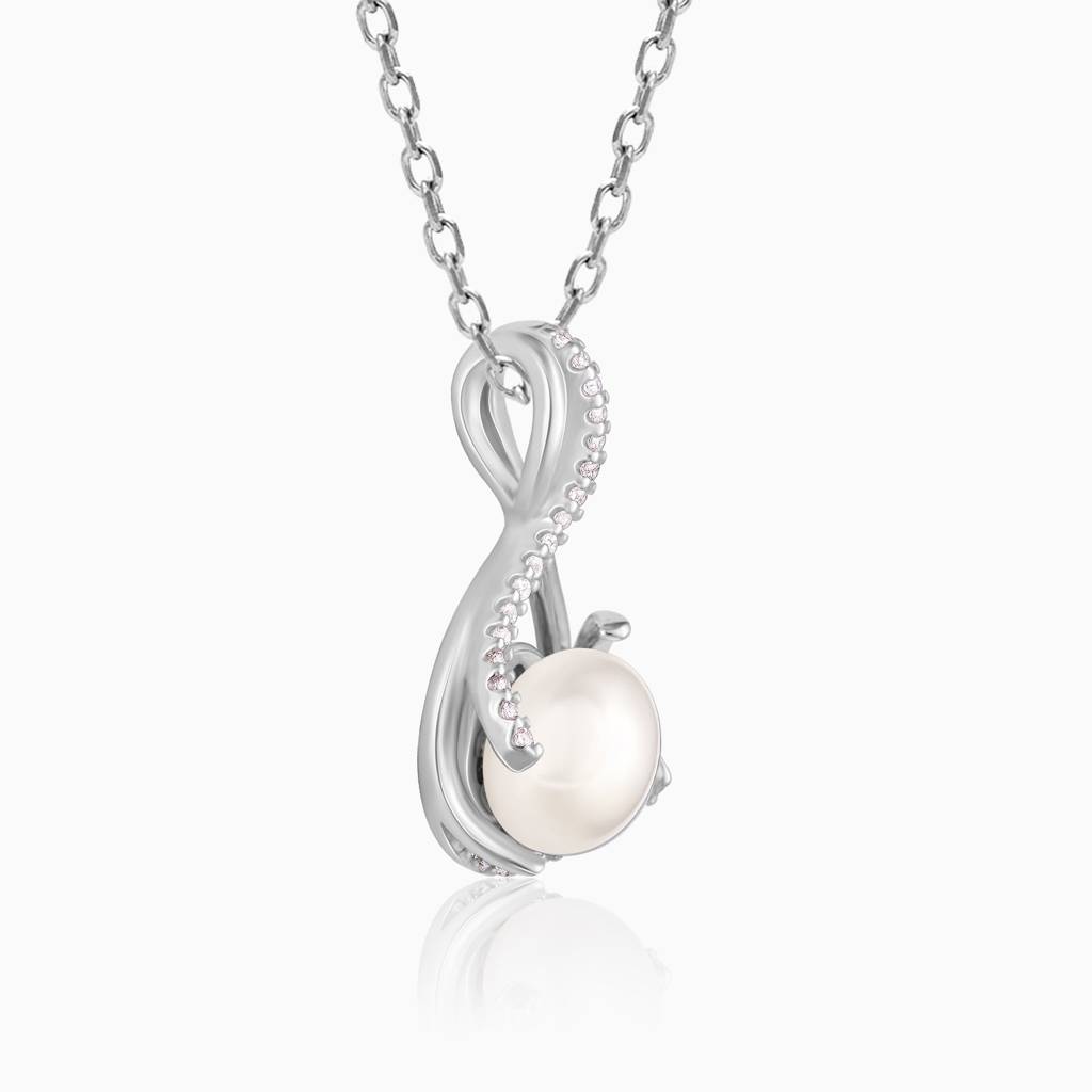 Silver Loop Pearl Pendant With Link Chain : PD0900