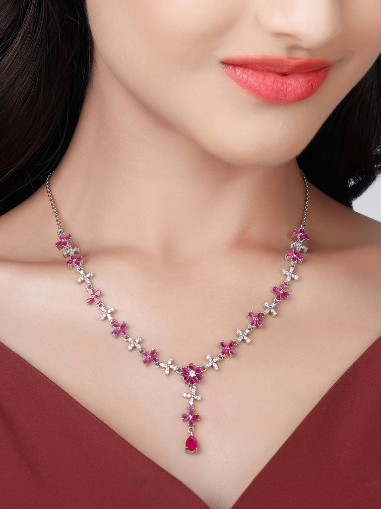 Giva 925 Sterling Silver Pink Periwinkle Necklace