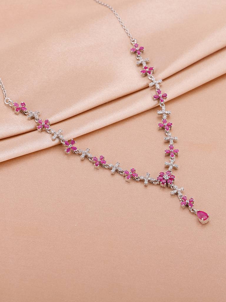 Giva 925 Sterling Silver Pink Periwinkle Necklace