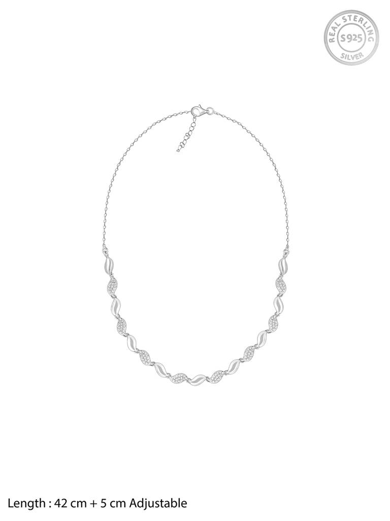 GIVA 925 Sterling Silver Zircon Studded Wavelet Necklace