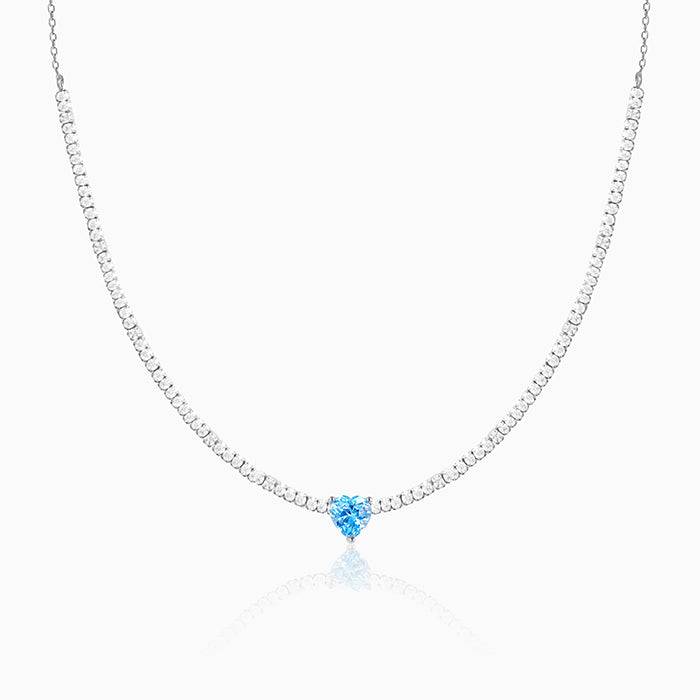 Silver Blue Heart Choker Necklace : PD0940