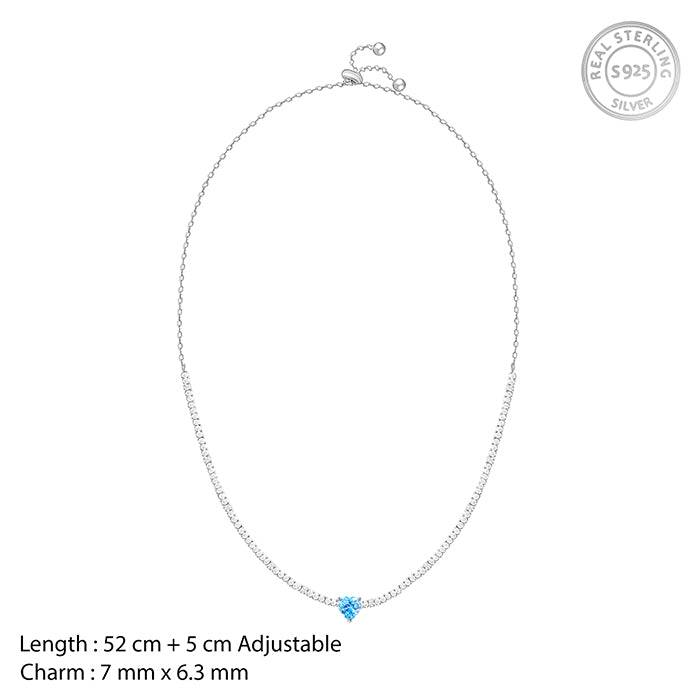 Silver Blue Heart Choker Necklace : PD0940