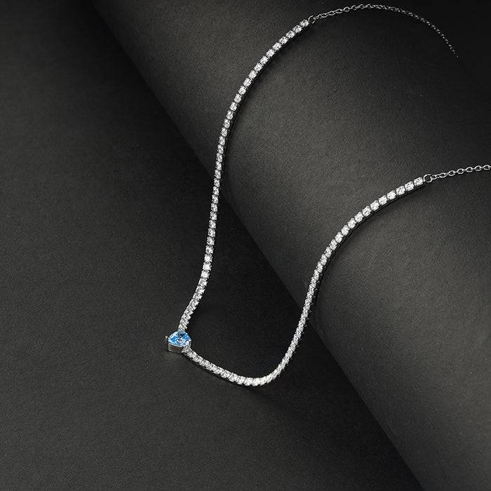 Silver Blue Heart Choker Necklace : PD0940