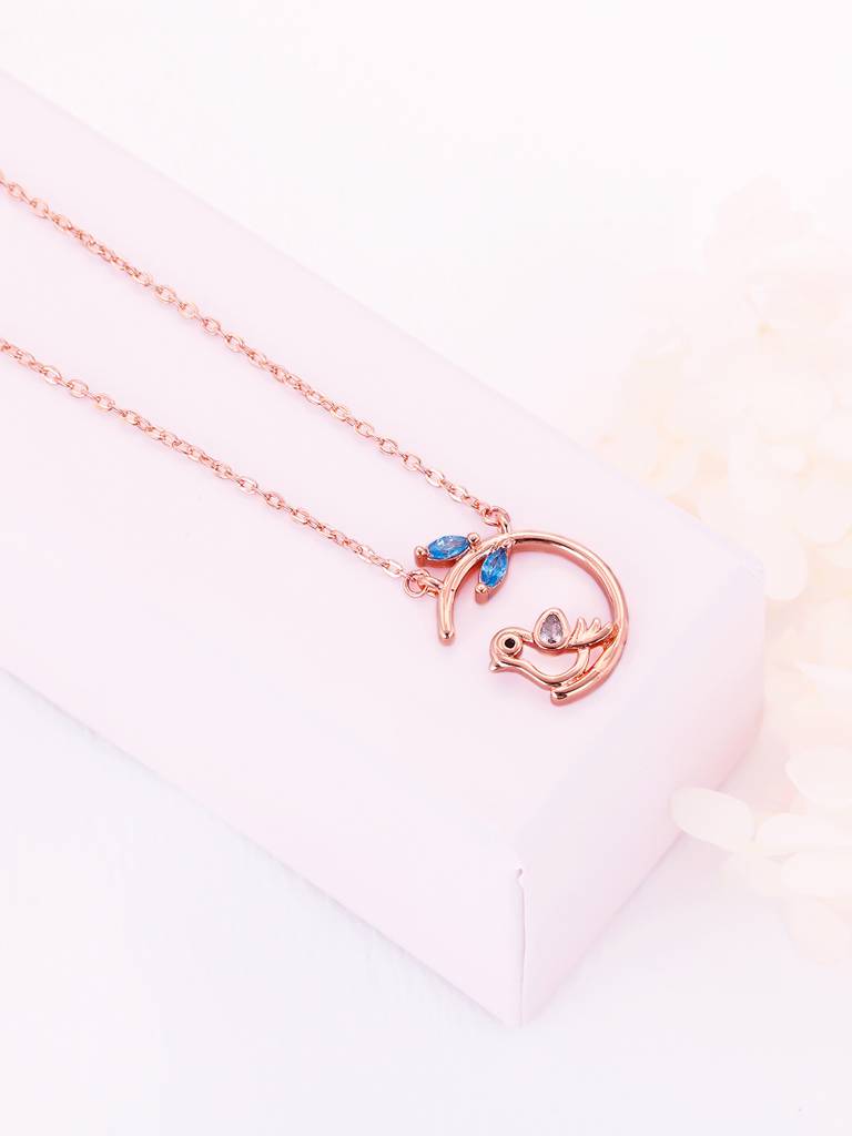 GIVA 925 Sterling Silver Rose Gold Little Bird Necklace