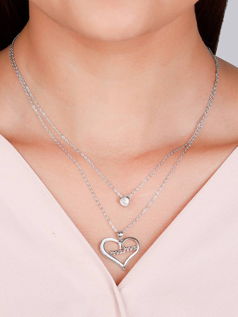 GIVA 925 Sterling Silver Anushka Sharma Silver Mama In My Heart Layered Necklace