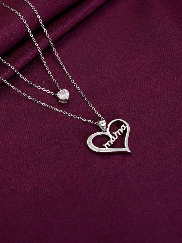 GIVA 925 Sterling Silver Anushka Sharma Silver Mama In My Heart Layered Necklace