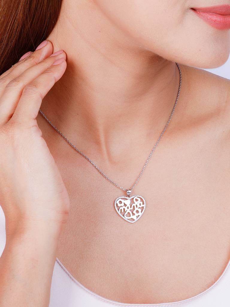 GIVA 925 Sterling Silver MAMA Heart Pendant with Link Chain
