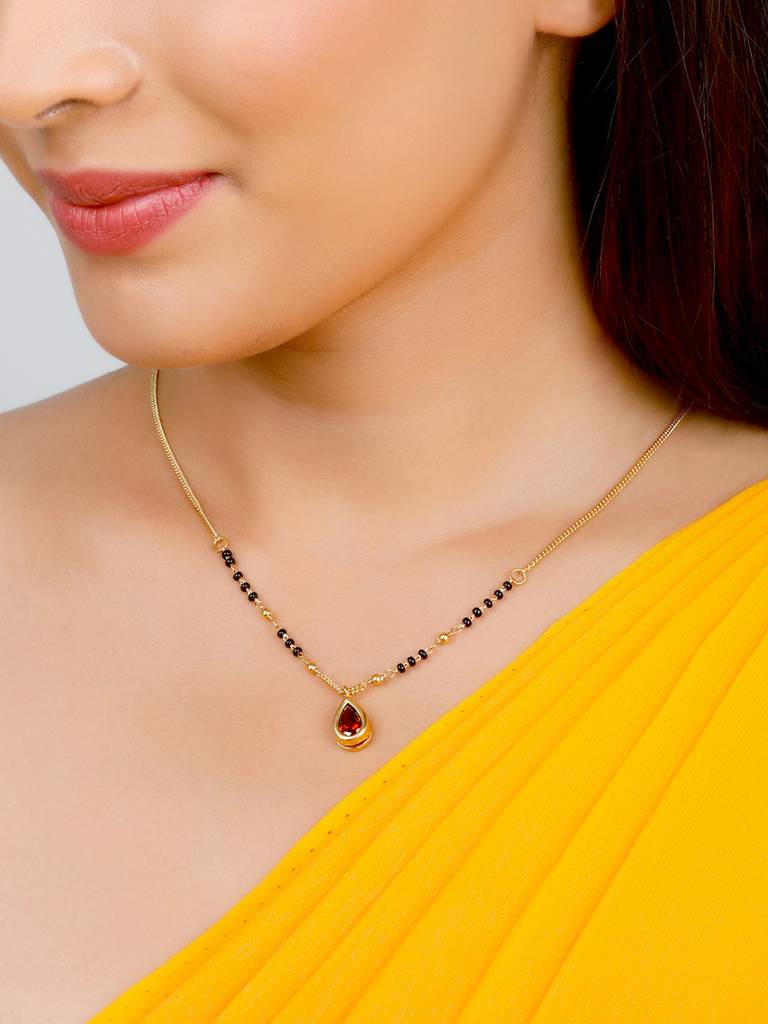 GIVA 925 Sterling Silver Golden Red Stone Mangalsutra