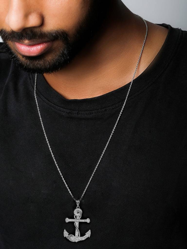 GIVA 925 Sterling Silver Anchor Pendant with Link Chain for Him
