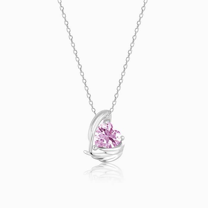 Silver Pink Angel Wings Of Protection Necklace : PD0999