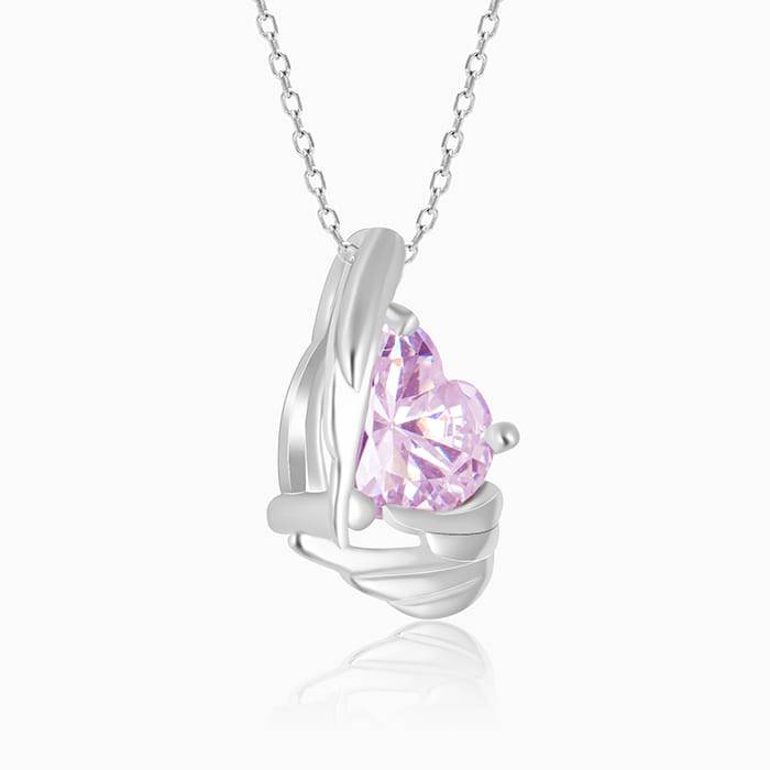 Silver Pink Angel Wings Of Protection Necklace : PD0999