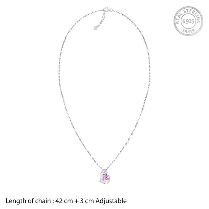Silver Pink Angel Wings Of Protection Necklace : PD0999