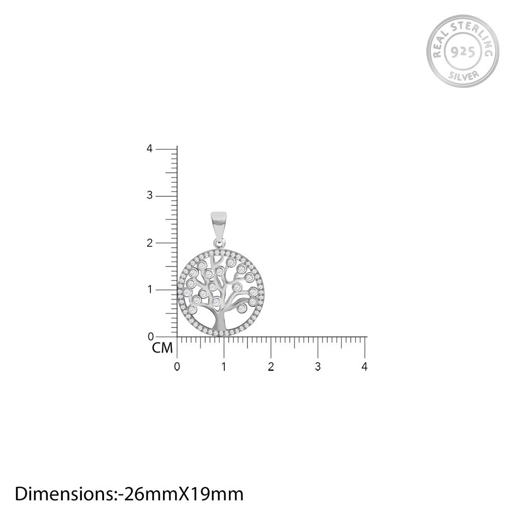 Silver Zircon Tree Of Life Pendant With Link Chain : PD0158