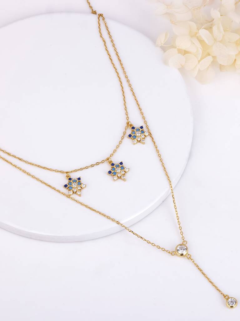 GIVA 925 Sterling Silver Golden Star Studded Layered Necklace