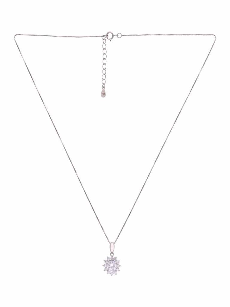 Sterling Silver Floral Solitaire Pendant With Chain : PDCS106-S-NA