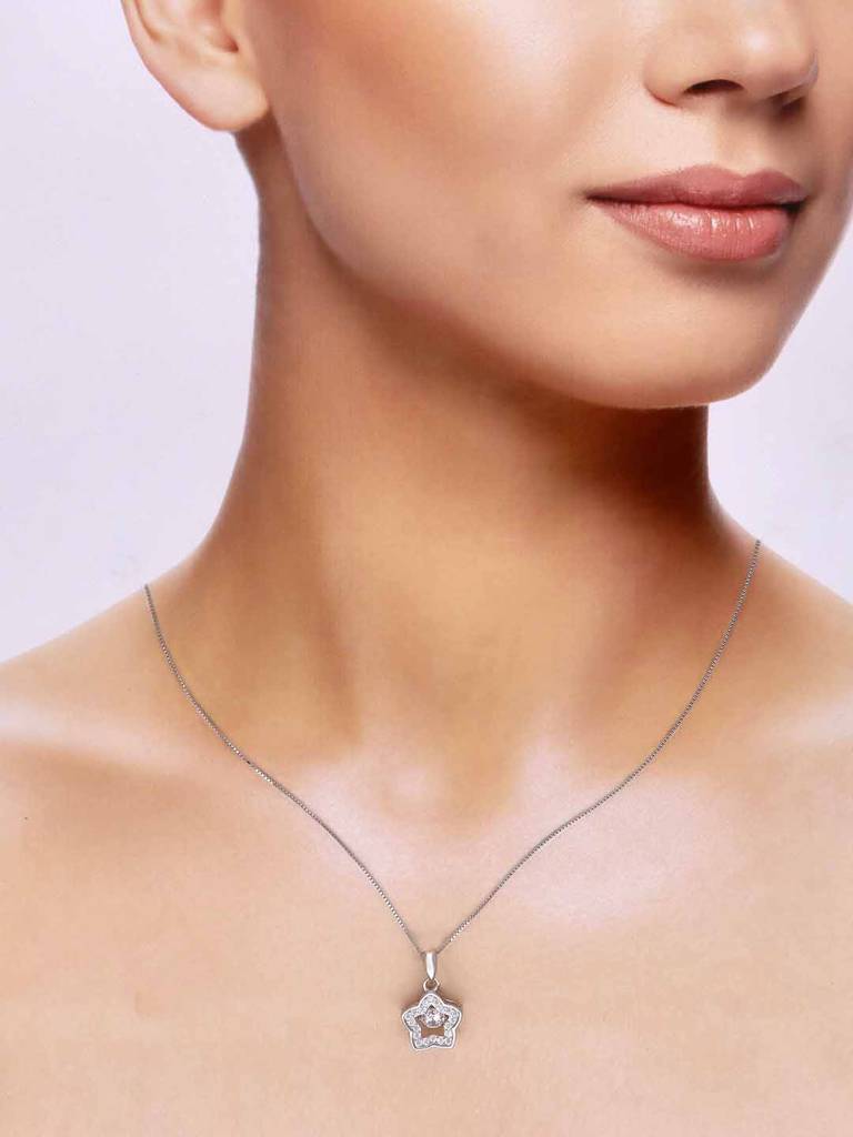 Sterling Silver Minimal Star Pendant With Chain : PDCS107-S-NA