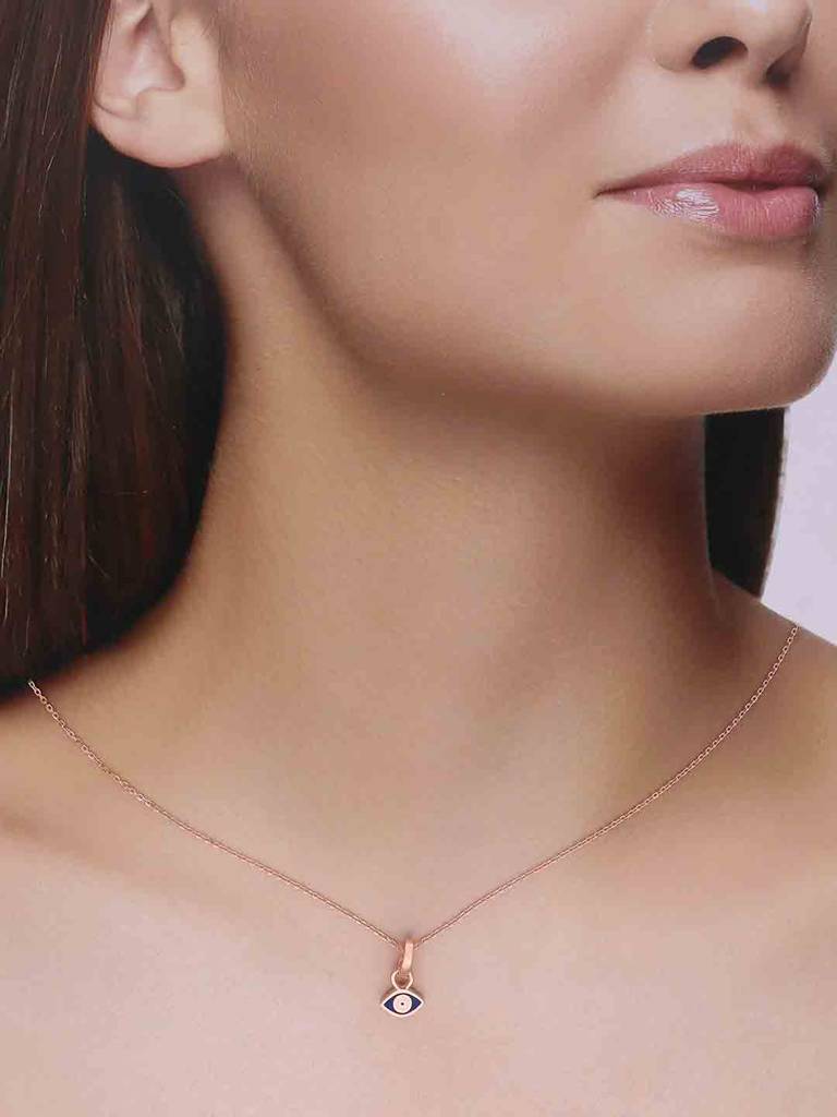 925 Silver Tiny Evil Eye Pendant With Chain : PDCS111-RG-NA