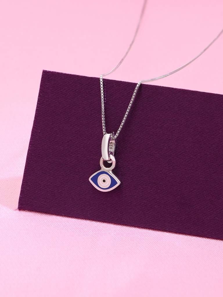 925 Silver Tiny Evil Eye Pendant With Chain : PDCS111-S-NA