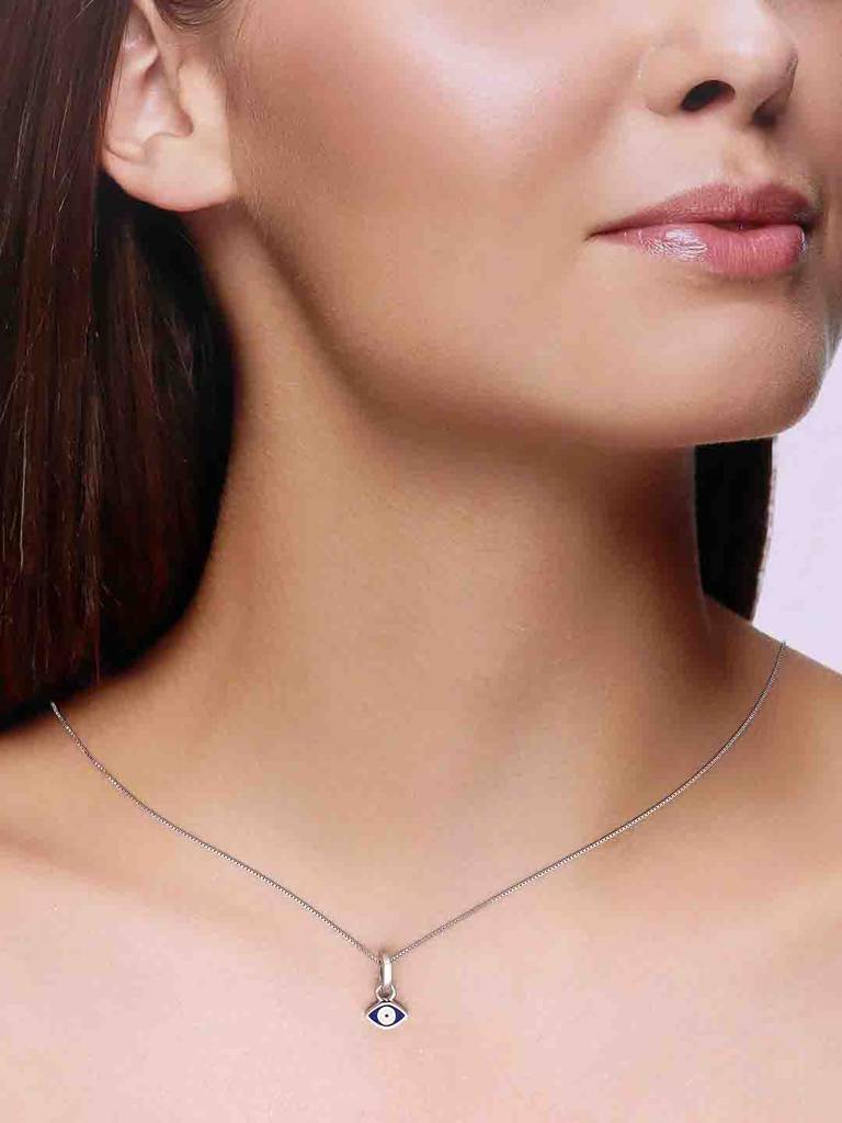 925 Silver Tiny Evil Eye Pendant With Chain : PDCS111-S-NA