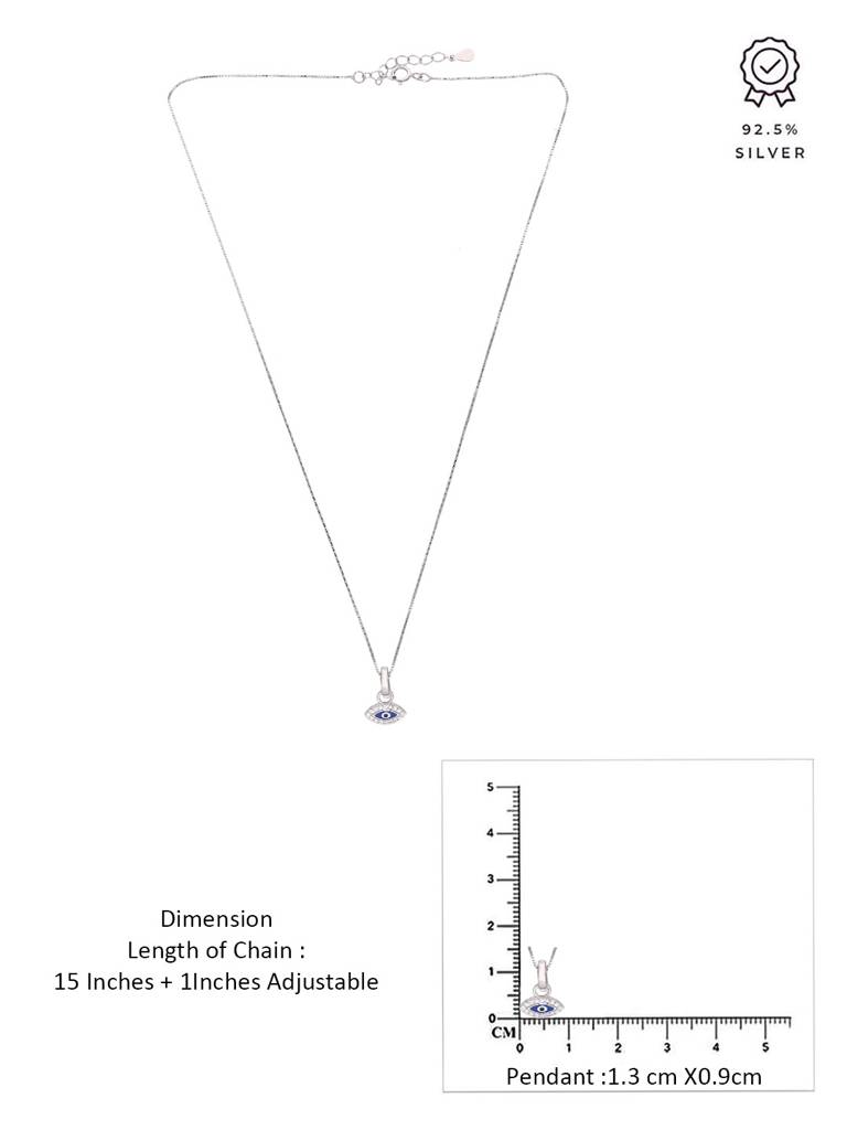 925 Silver Zircon Evil Eye Shaped Pendant With Chain : PDCS113-S-NA