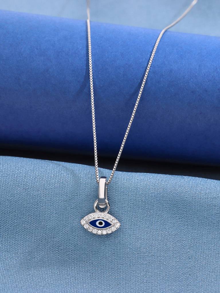 925 Silver Zircon Evil Eye Shaped Pendant With Chain : PDCS113-S-NA