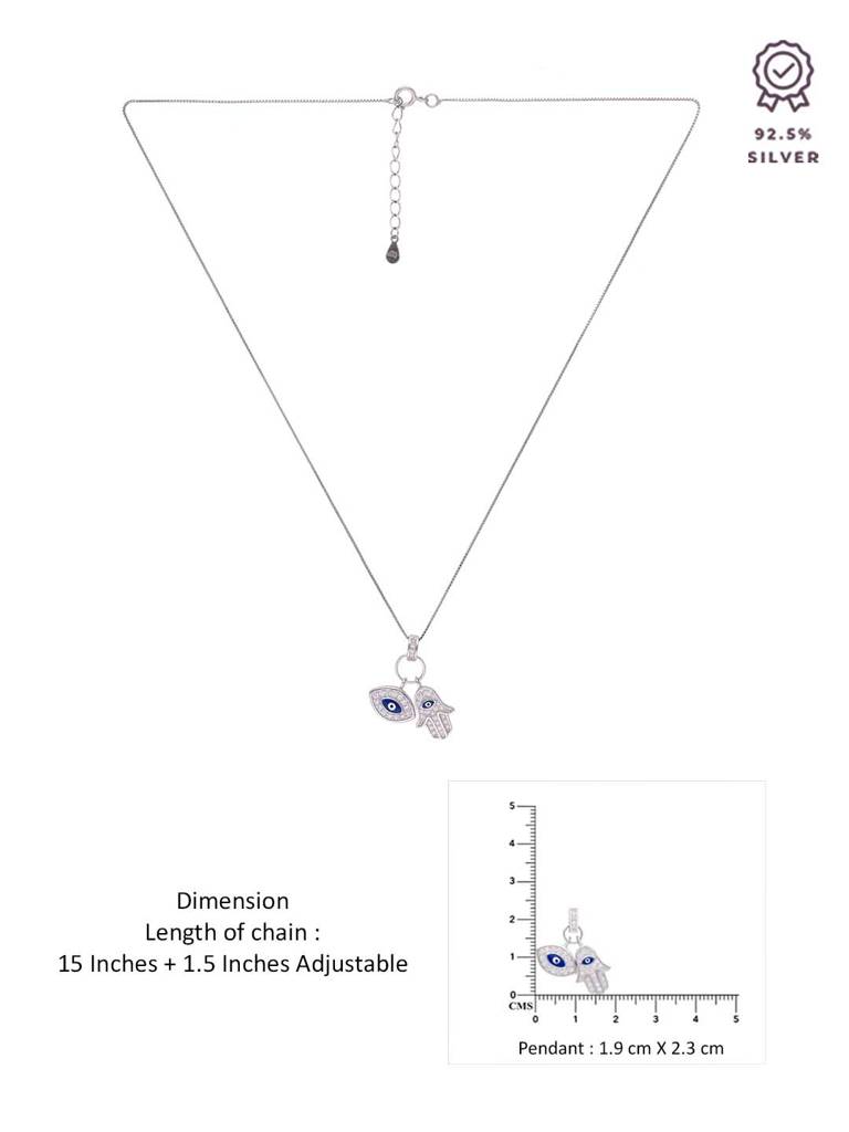 Sterling Silver Stylish Zircon Evil Eye & Hamsa Casual Pendant With Chain : PDCS40-S-NA