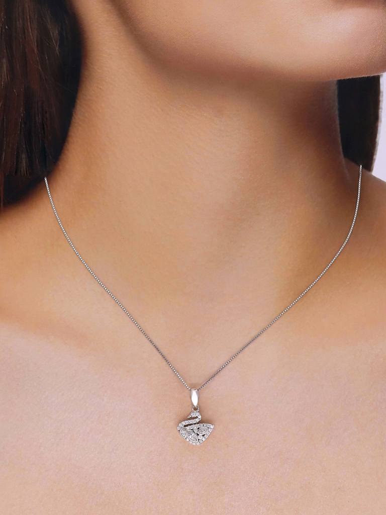 Sterling Silver Stylish Swan Zircon Cut Pendant With Chain : PDCS47-S-NA