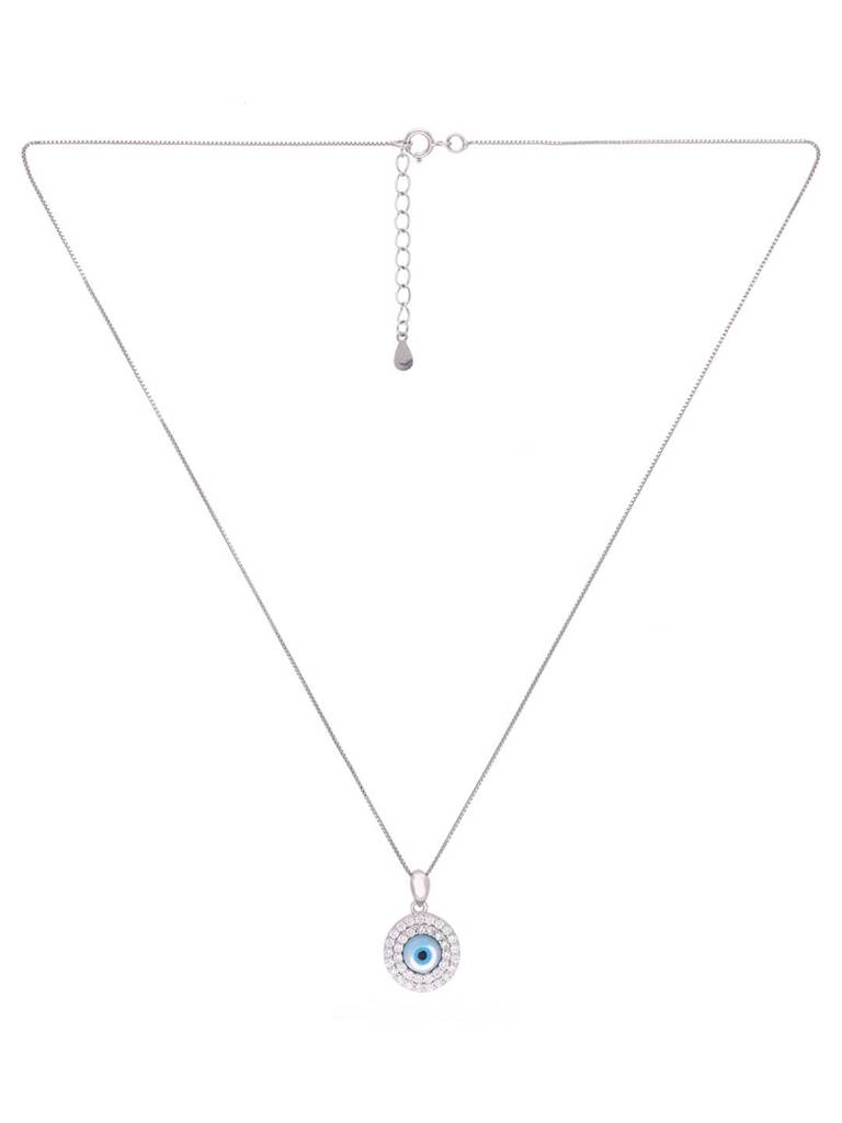 Sterling Silver Circular Pave Diamond Evil Eye Pendant With Chain : PDCS66-S-NA