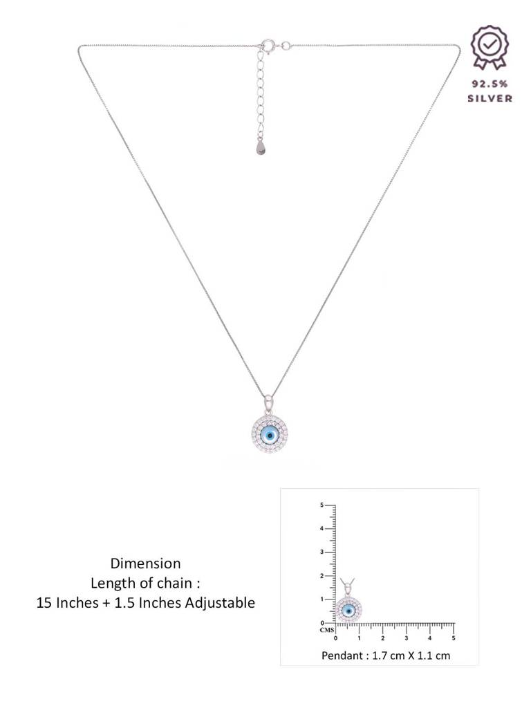 Sterling Silver Circular Pave Diamond Evil Eye Pendant With Chain : PDCS66-S-NA
